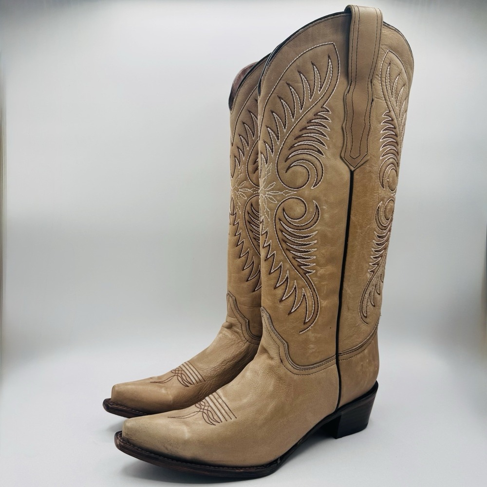 Circle G Tall Snip Toe Western Boots Women's Size 11 M Sand Beige Leather